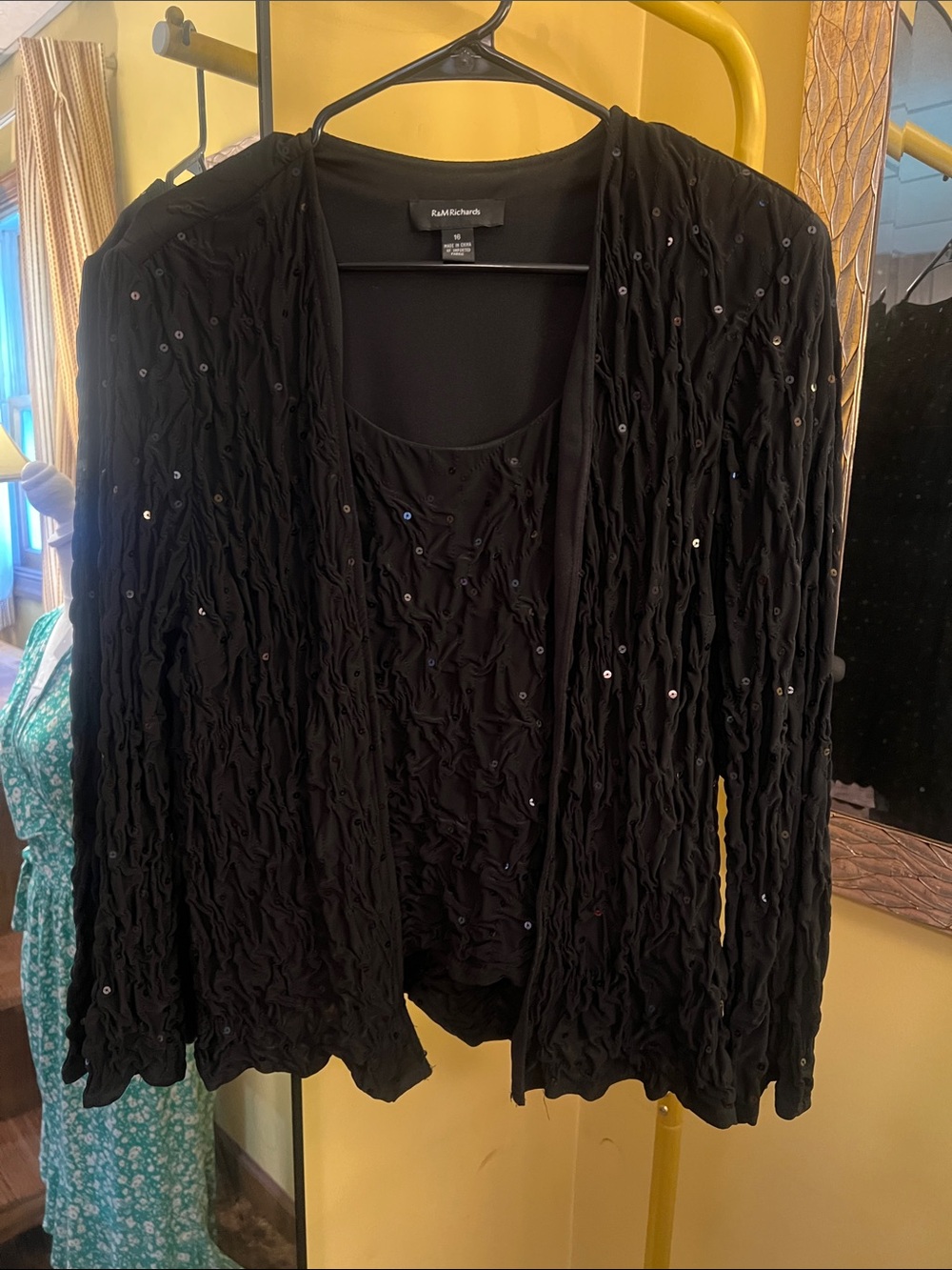 R&M Richards Black Sequin Crinkle Jacket and Shell